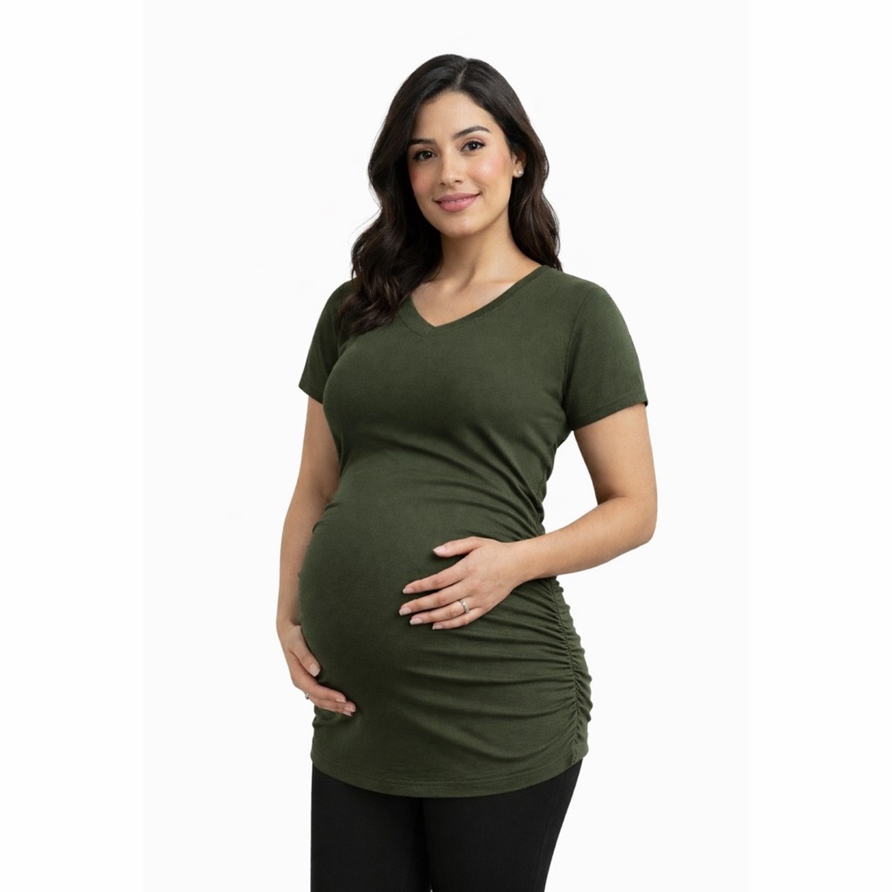 NWT Smallshow V Neck‎ Maternity Clothes Tops Side Ruched Pregnancy T Shirt M